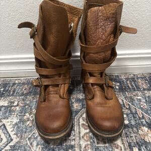 Steve Madden Banddit Moto Boots Brown Soft Leather Slip On Women’s Sz 6.5
